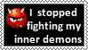 A 3D devil emoji with this text: I stopped fighting my inner demons. We are on the same side now!