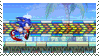 Sonic the hedgehog running among various video game environments